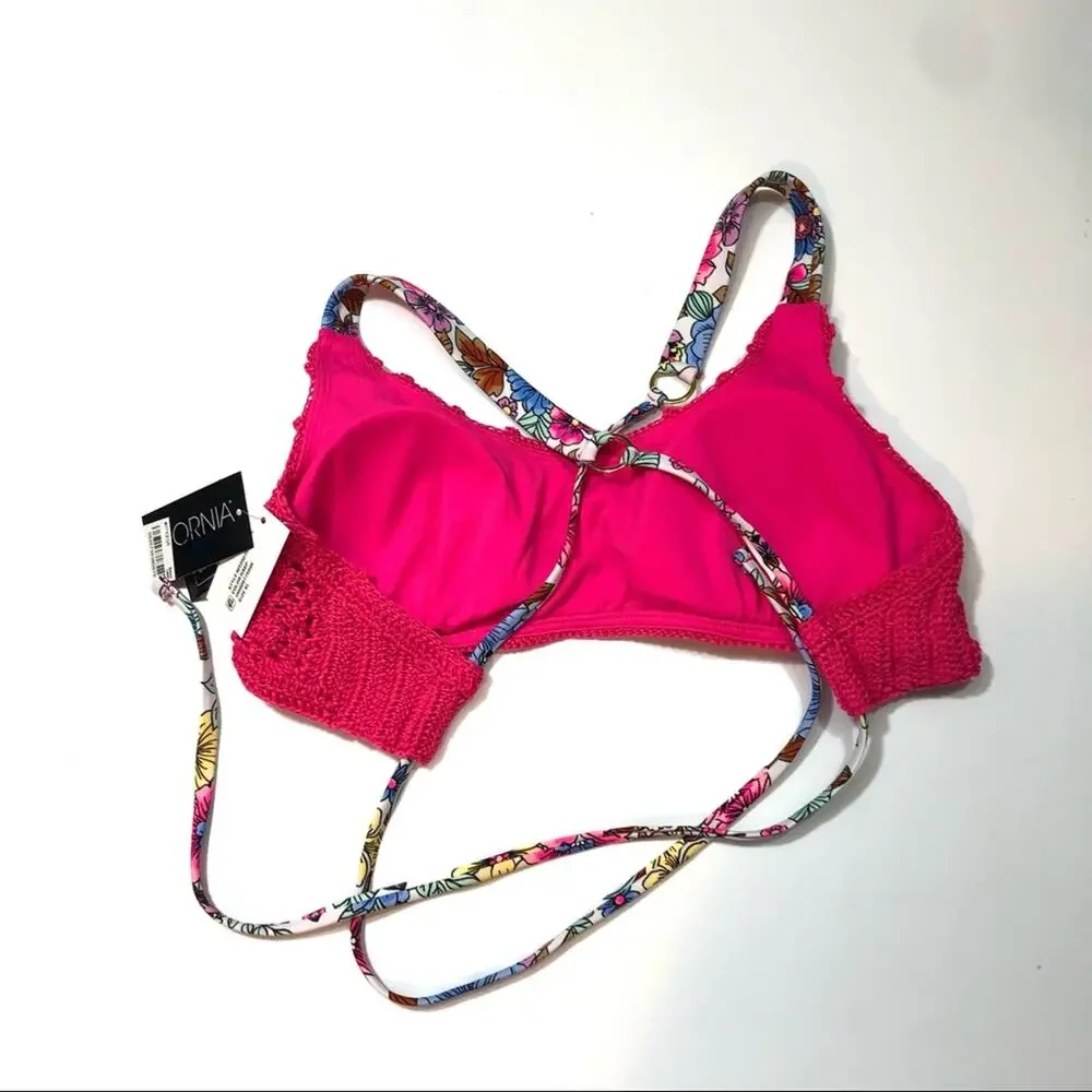 California Waves pink crochet bralette swim top